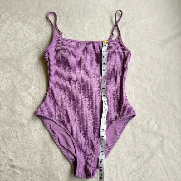 Aerie Crinkle Scoop Purple Ribbed One-Piece Swimsuit - Picture 5 of 8